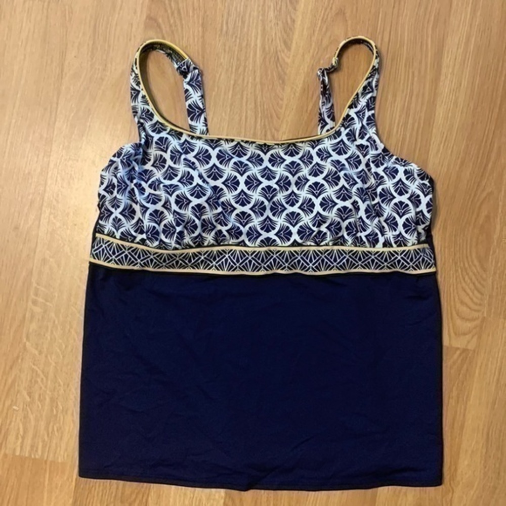 Lands' End Swimsuit‎ Top Tankini Yellow Navy White 18 D